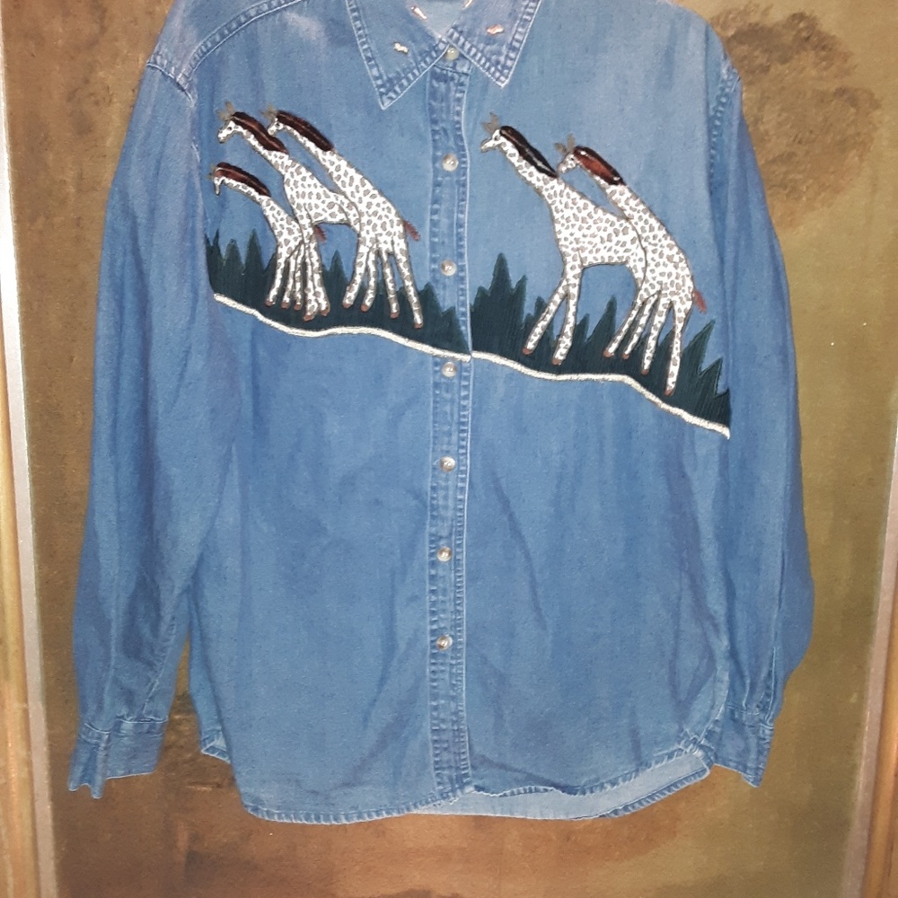 New Direction Giraffe Denim Shirt